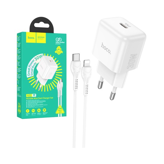 Hoco Charger N32 Glory Pd30w Type-C To Lightning 1m White Hoco Charger N32 Glory Pd30w Type-C To Lightning 1m White